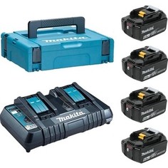 Набор аккумуляторов с зарядным устройством Makita DC18RD - 1шт + BL1860B - 4шт, 18В, 6.0Ач, Li-ion, MakPac (198094-8)