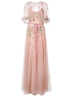 Marchesa Notte длинное платье с цветочной вышивкой
