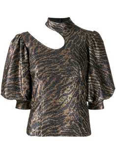Ganni блузка с анималистичным принтом и вырезными деталями