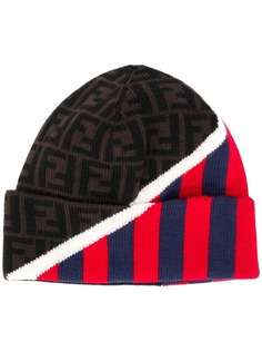 Fendi шапка бини с полосками и логотипом FF