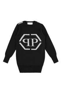 Черный свитер с белым рисунком Philipp Plein Kids