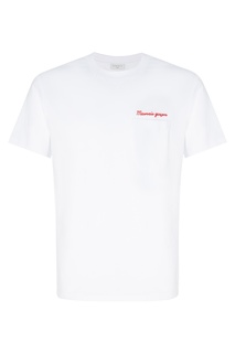 Белая футболка с карманом и надписью Sandro