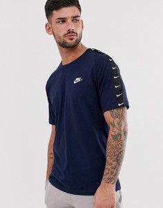 Темно-синяя футболка с фирменной лентой Nike - Темно-синий