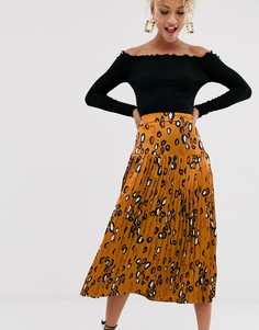 Плиссированная юбка миди с леопардовым принтом Never Fully Dressed - Мульти