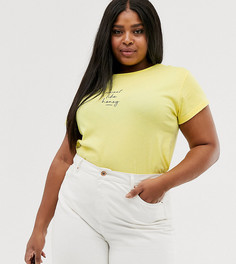 Лимонно-желтая футболка с надписью honey New Look Curves - Желтый