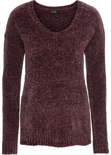 Пуловеры с V-образным вырезом Пуловер из синельной пряжи Bonprix