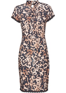 Платья с коротким рукавом Платье с леопардовым узором и кружевной отделкой Bonprix