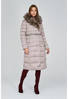 Пуховое пальто с отделкой мехом енота La Reine Blanche