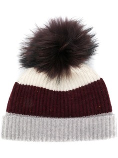 N.Peal pom-pom colour block beanie hat