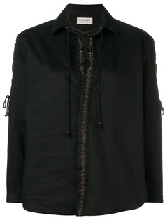 Saint Laurent блузка на шнуровке с вышивкой