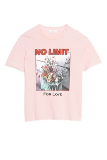 Розовая футболка с цветами и надписями Sandro