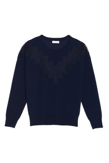 Синий джемпер с полупрозрачной вставкой Sandro
