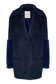 Синее комбинированное пальто с меховыми вставками Color°Temperature