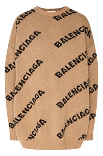 Бежевый джемпер с черными логотипами Balenciaga