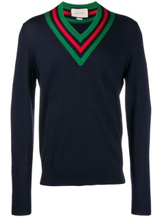 Gucci джемпер Web с V-образным вырезом