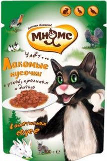 Лакомства для кошек Корм для кошек МНЯМС Пир охотника, утка, кролик, дичь 100г