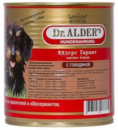 Влажный корм и консервы для собак Корм для собак Dr. Alders Алдерс Гарант 80% рубленного мяса говядина 750 г