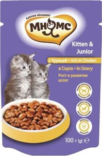 Влажный корм и консервы для кошек Корм для котят МНЯМС рост и развитие курица в соусе 100г