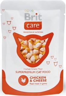 Влажный корм и консервы для кошек Корм для кошек BRIT Care Куриная грудка с сыром 80г Brit*