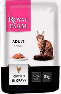 Влажный корм и консервы для кошек Корм для кошек ROYAL FARM курица в соусе 85г