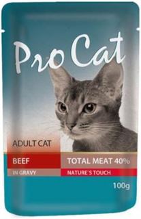 Влажный корм и консервы для кошек Корм для кошек PRO CAT Говядина 100г