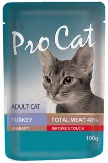 Влажный корм и консервы для кошек Корм для кошек PRO CAT Индейка 100г