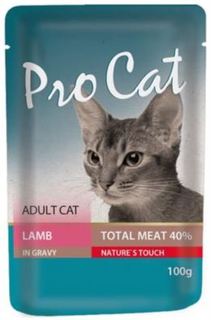 Влажный корм и консервы для кошек Корм для кошек PRO CAT Ягненок 100г