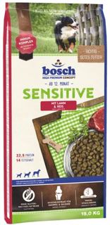 Сухой корм для собак Корм для собак BOSCH Sensitive ягненок, рис 15 кг