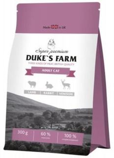 Сухой корм для кошек Корм для кошек DUKES FARM ягненок, оленина, кролик 300г