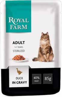 Влажный корм и консервы для кошек Корм для кошек ROYAL FARM, утка в соусе 85г