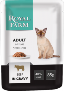 Влажный корм и консервы для кошек Корм для кошек ROYAL FARM говядина в соусе 85г