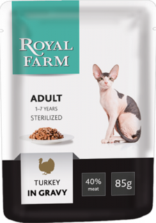 Влажный корм и консервы для кошек Корм для кошек ROYAL FARM индейка в соусе 85г