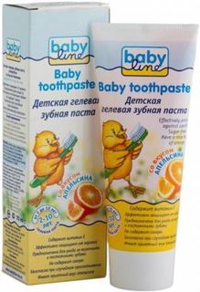 Детские товары для ухода за полостью рта Зубная паста детская гелевая Babyline со вкусом апельсина от 2-10 лет 75 мл
