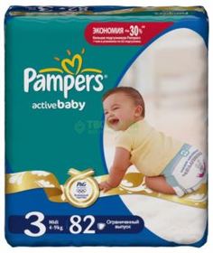 Детские подгузники Подгузники Pampers Active Baby 4-9 кг. 82 шт.