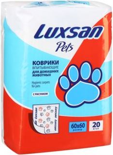 Пеленки, подгузники, салфетки Коврик для кошек и собак Luxsan Premium с рисунком 60х60 см 20 шт