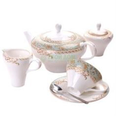 Чайные пары и сервизы Набор посуды Топ арт студио Фонтенбло Чайный сервиз 15 предметов, белый, синий, золотой (LD1354-TA)