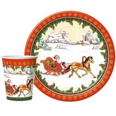 Одноразовая посуда Тарелка картонная Bulgaree Green Дед Мороз на санях