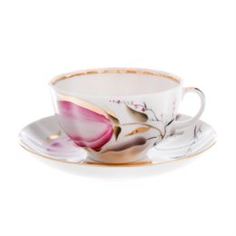Чайные пары и сервизы Чашка с блюдцем чайные, форма тюльпан - розовые тюльпаны ЛФЗ