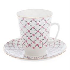 Чайные пары и сервизы Чашка с блюдцем ЛФЗ форма майская - розовая сетка