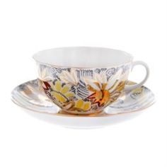 Чайные пары и сервизы Чашка с блюдцем, форма тюльпан - золотые ромашки ЛФЗ