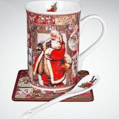 Чашки и кружки Набор чайный Mister Christmas в коробке Кружка ложка и подставка 18х16.5х8 см