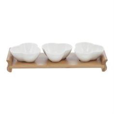Декоративная посуда Набор 3 емкости Gujin на деревянной подставке 31х10х6 см