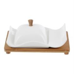 Декоративная посуда Блюдо Gujin с крышкой на деревянной подставке 25х17х9 см