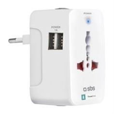 Сетевые зарядные устройства Сетевое зарядное устройство SBS TTTRAVADAPT2USB1A 2USB 1 А + EU/US/UK/AUS белый