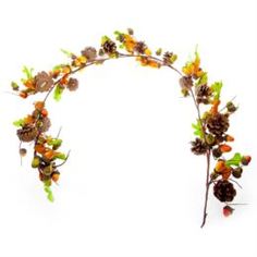 Искусственные растения Гирлянда декоративная из листьев с шишками, ягодами и желудями 130 см Kaeming