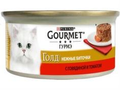 Влажный корм и консервы для кошек Корм для кошек GOURMET Gold Нежные биточки Говядина и томаты 85г