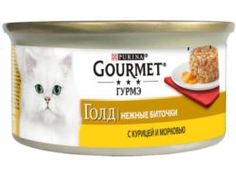 Влажный корм и консервы для кошек Корм для кошек GOURMET Gold Нежные биточки Курица и морковь 85г