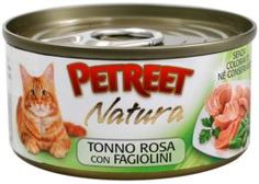 Влажный корм и консервы для кошек Корм для кошек PETREET Кусочки розового тунца с зеленой фасолью 70г