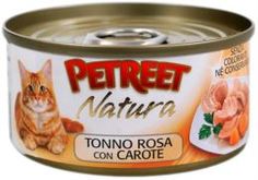 Влажный корм и консервы для кошек Корм для кошек PETREET Кусочки розового тунца с морковью 70г