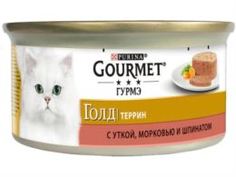 Влажный корм и консервы для кошек Корм для кошек GOURMET Gold Террин Утка, морковь и шпинат 85г